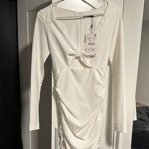 Zara Elegant Long Sleeve Cream Dress